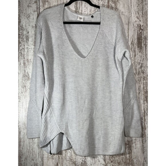 CAbi Sweaters - Cabi Deep V Pullover Sweater Ribbed Gray Zipper Tunic #3531 Size Medium